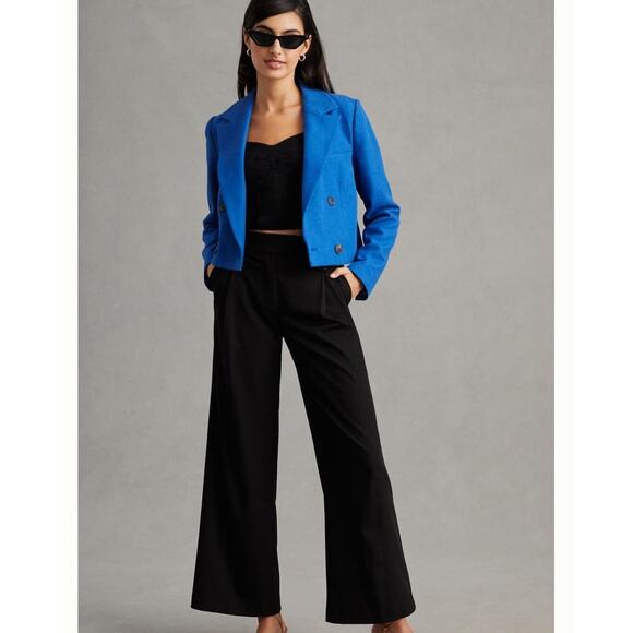 Maeve by Anthropologie Blue Blazer Jacket Large Short Double Breasted Mod Coat - Picture 8 of 12